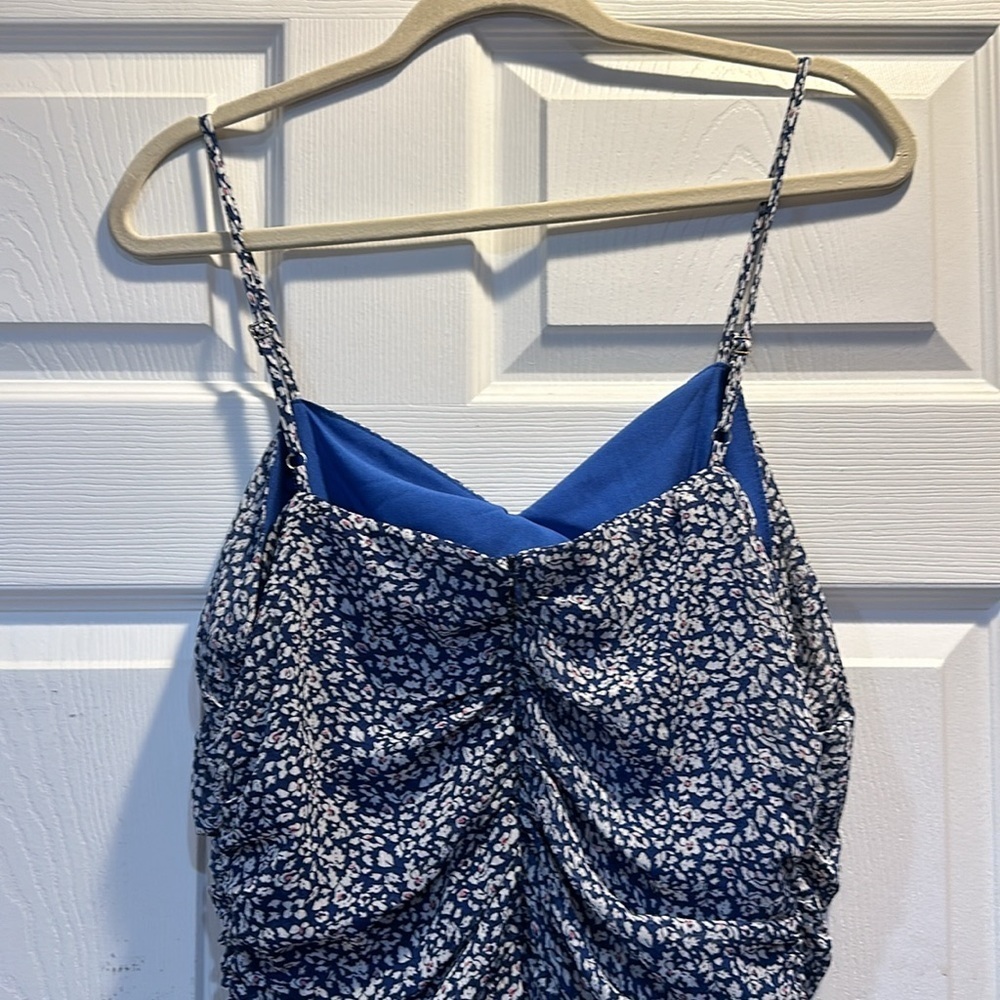 NWT! Lulu’s Blue Floral Chiffon Ruched Dress L - Picture 7 of 8